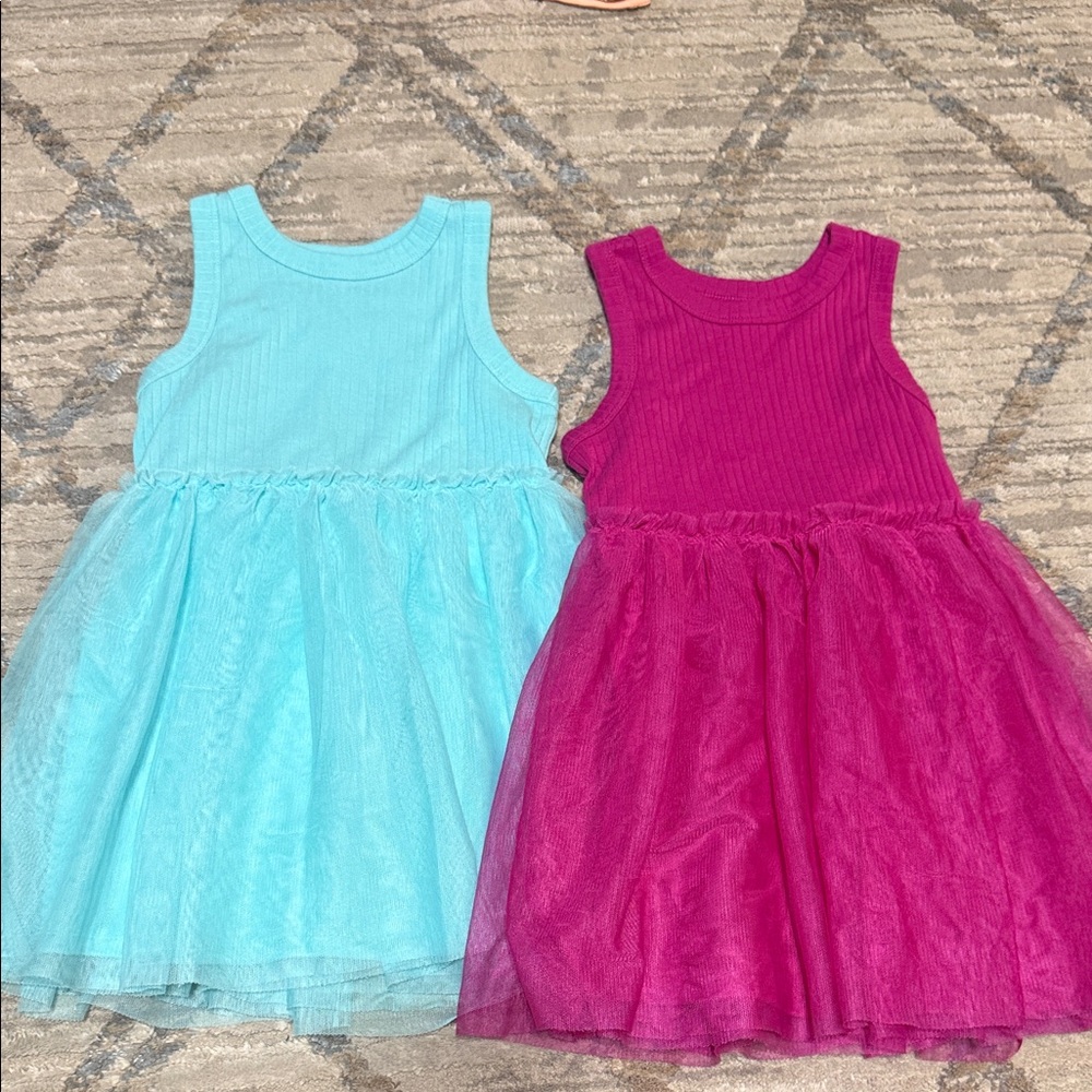 Sleeveless Blue and Pink Kids Dresses